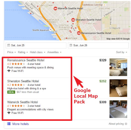 Google Local Map Pack Hotel Search
