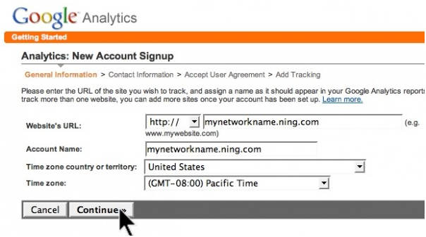 Google Analytics new account signup