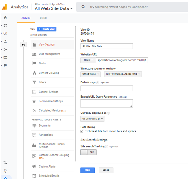 google analytics view settings